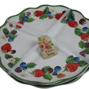 Primrose Vintage Berries Melamine 11" Dinner Plates Strawberry Set of 4 NWT